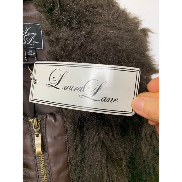 New Laura Lane Choc Brown Faux Fur Vest 3X Plus Full Zip Pockets - Picture 11 of 11